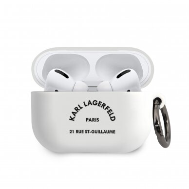 Silikoninis KARL LAGERFELD baltas Airpods PRO dėklas