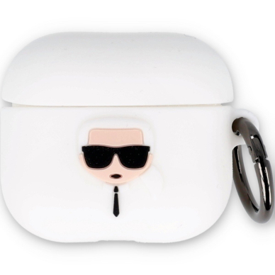 Silikoninis KARL LAGERFELD baltas KLACA3SILKHWH AirPods 3 dėklas