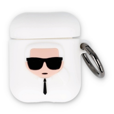 Silikoninis KARL LAGERFELD baltas KLACCSILKHWH AirPods/AirPods 2 dėklas