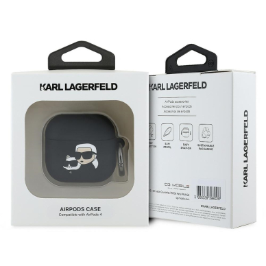 Silikoninis KARL LAGERFELD black Karl&Chaupette Head 3D Airpods 4 dėklas 2