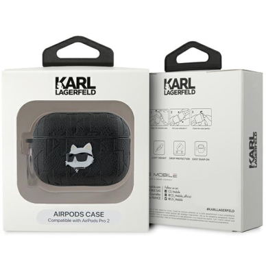 Silikoninis KARL LAGERFELD black Monogram Choupette Head Airpods PRO 2 dėklas 3