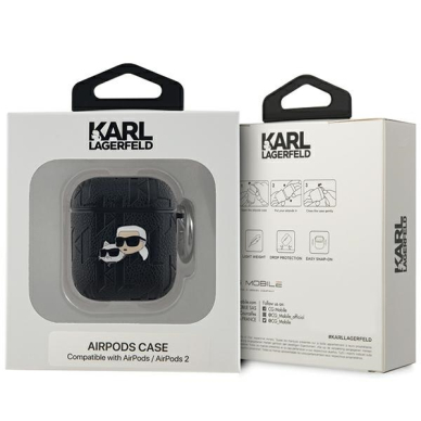 Silikoninis KARL LAGERFELD black Monogram Karl & Choupette Head Airpods / Airpods 2 dėklas 2