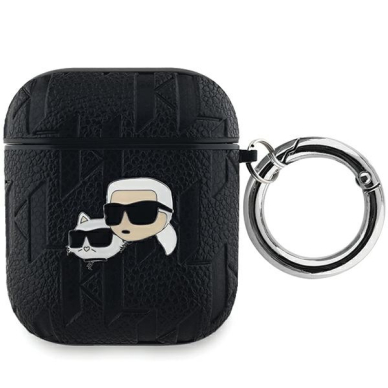 Silikoninis KARL LAGERFELD black Monogram Karl & Choupette Head Airpods / Airpods 2 dėklas