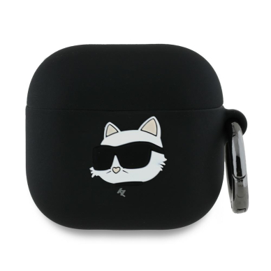 Silikoninis KARL LAGERFELD black Silicone Choupette Head 3D Airpods 4 dėklas