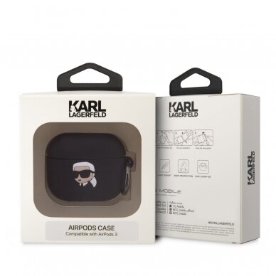 Silikoninis KARL LAGERFELD juodas AirPods 3 dėklas 2