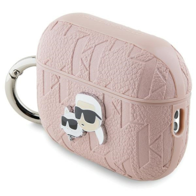 Silikoninis KARL LAGERFELD pink Monogram Karl & Choupette Head Airpods PRO 2 dėklas 3