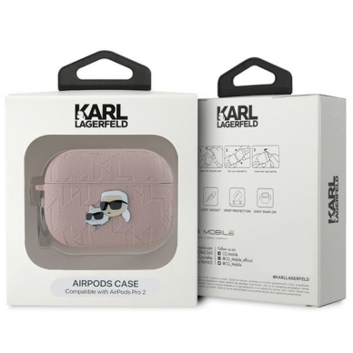 Silikoninis KARL LAGERFELD pink Monogram Karl & Choupette Head Airpods PRO 2 dėklas 4