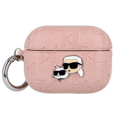 Silikoninis KARL LAGERFELD pink Monogram Karl & Choupette Head Airpods PRO 2 dėklas