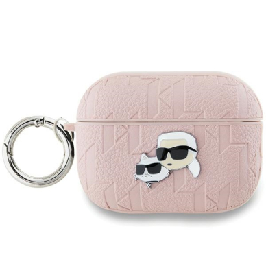 Silikoninis KARL LAGERFELD pink Monogram Karl & Choupette Head Airpods PRO 2 dėklas 1