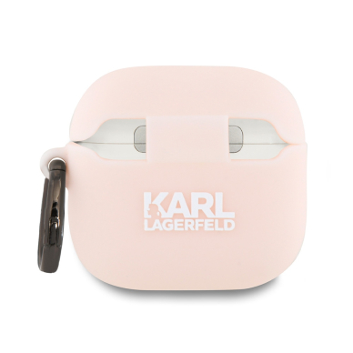 Silikoninis KARL LAGERFELD pink Silicone Choupette Head 3D Airpods 4 dėklas 1