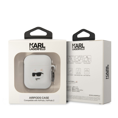 Silikoninis NFT KARL LAGERFELD baltas AirPods/AirPods 2 dėklas 2