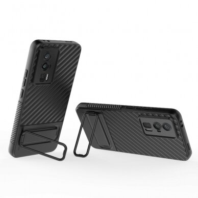 Xiaomi Poco F5 Pro 5G juoda Tracy Anti-slip Rugged Kickstand nugarėlė 3