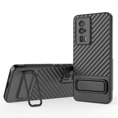 Xiaomi Poco F5 Pro 5G juoda Tracy Anti-slip Rugged Kickstand nugarėlė 4