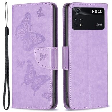 XIAOMI POCO M4 PRO violetinis Tracy K.FLEXI dėklas Drugeliai