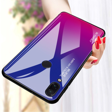 XIAOMI Redmi Note 7 mėlyna+rožinė tracy GLASS nugarėlė 3