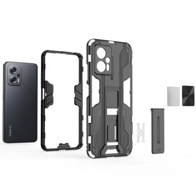 XIAOMI REDMI POCO X4 GT juoda ARMOR METAL WITH STAND nugarėlė 4